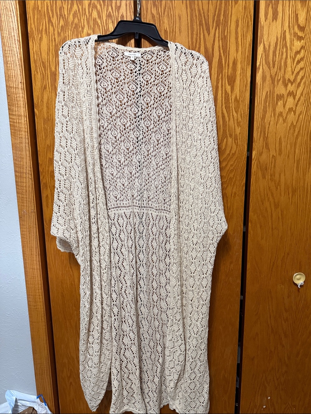 Maurices Cream Open-Knit Long Cardigan
